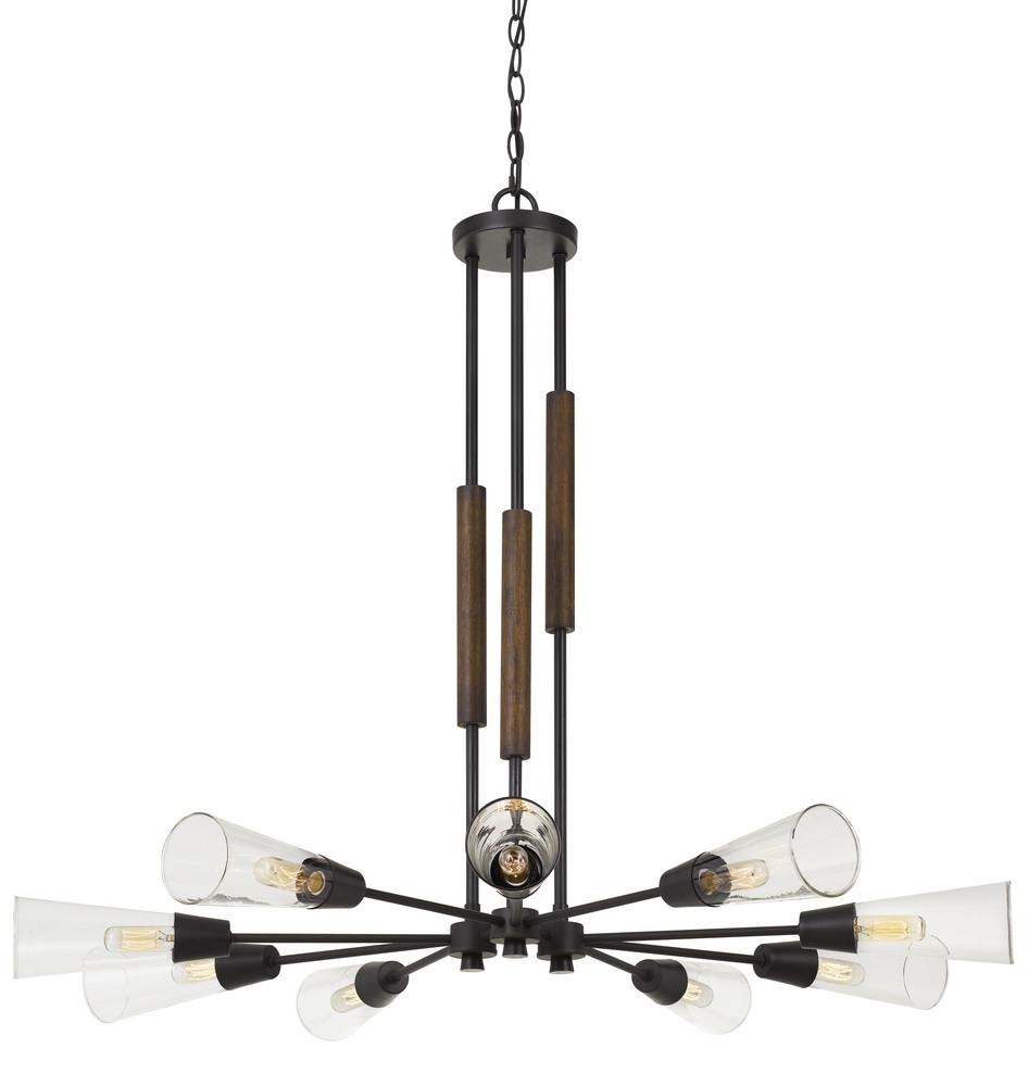 60W X 9 Vasto Wood/Metal Chandelier With Glass Shade (Edison Bulbs Not included)