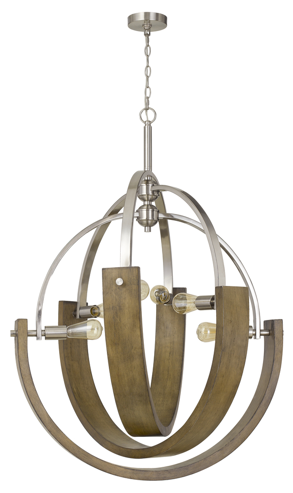 60W X 6 Rauma Metal/Wood Chandelier (Edison Bulbs Are Not included)