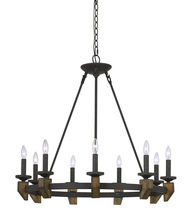 CAL Lighting FX-3517-9 - 31" Height Metal and Wood Chandelier in Warm Bronze Finish