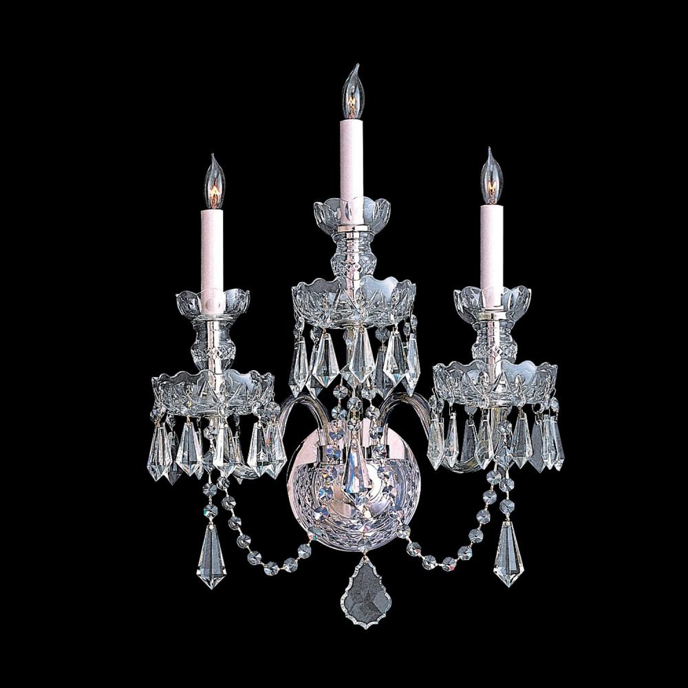 Traditional Crystal 3 Light Hand Cut Crystal Polished Chrome Sconce