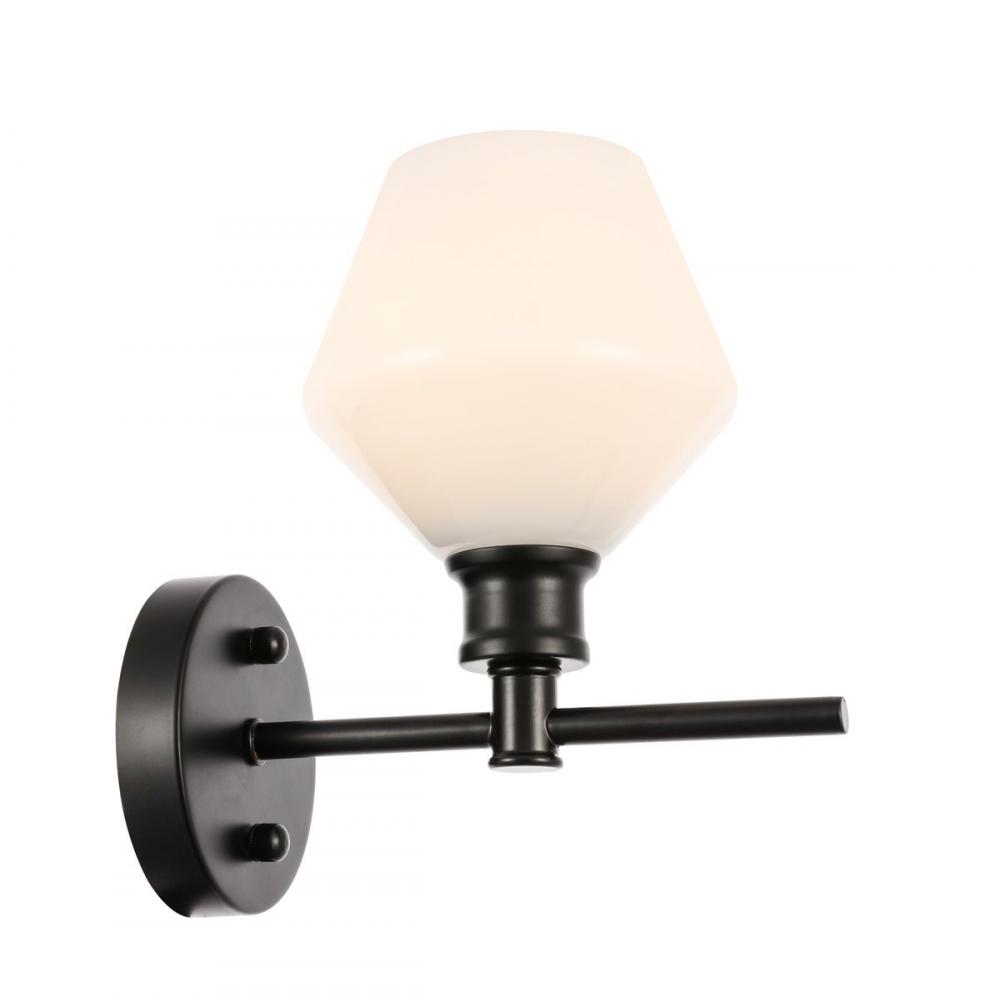 Gene 1 light Black and Frosted white glass Wall sconce