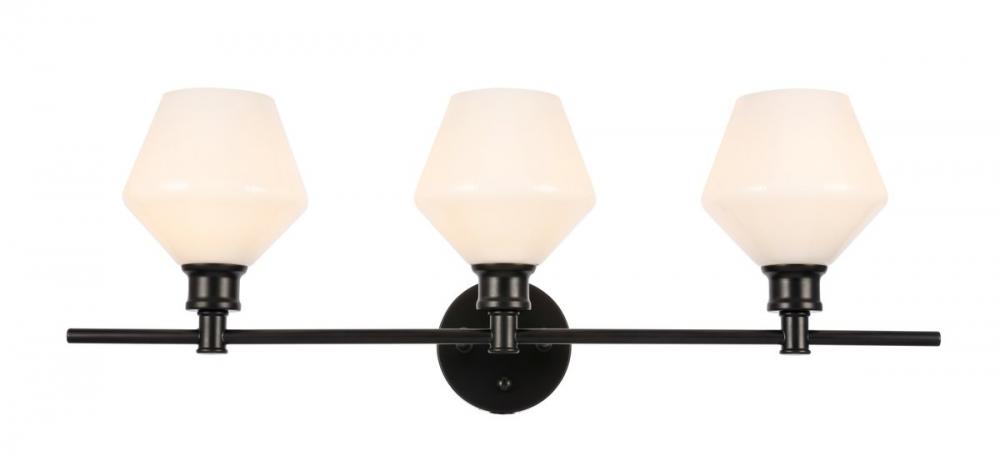 Gene 3 light Black and Frosted white glass Wall sconce