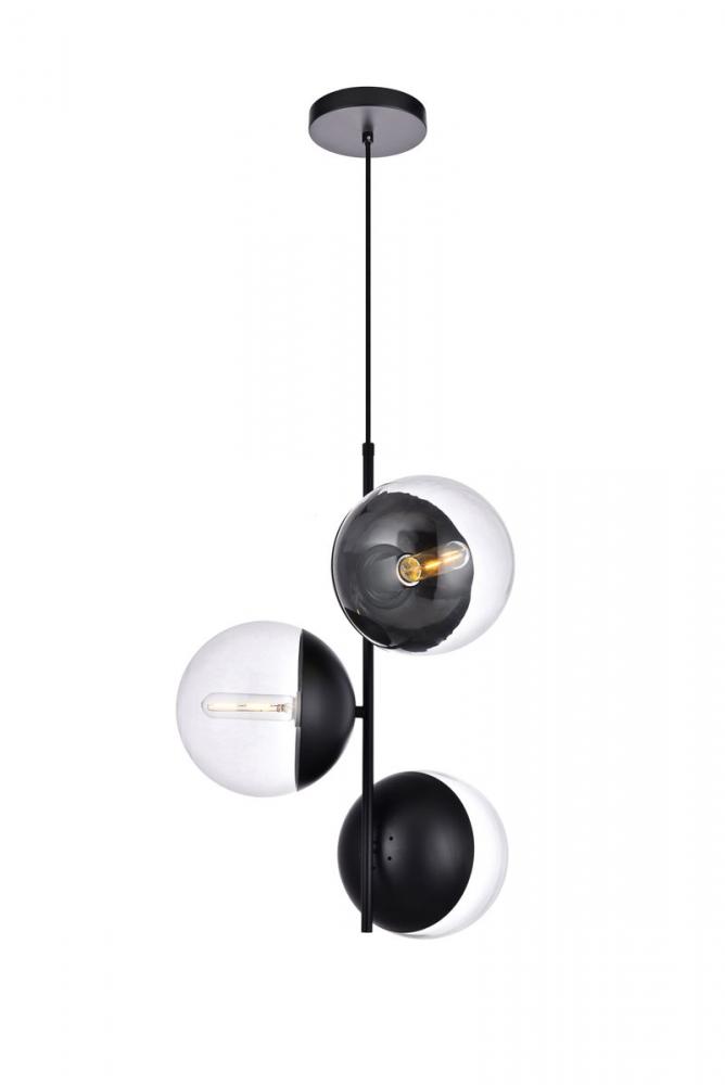 Eclipse 3 Lights Black Pendant with Clear Glass