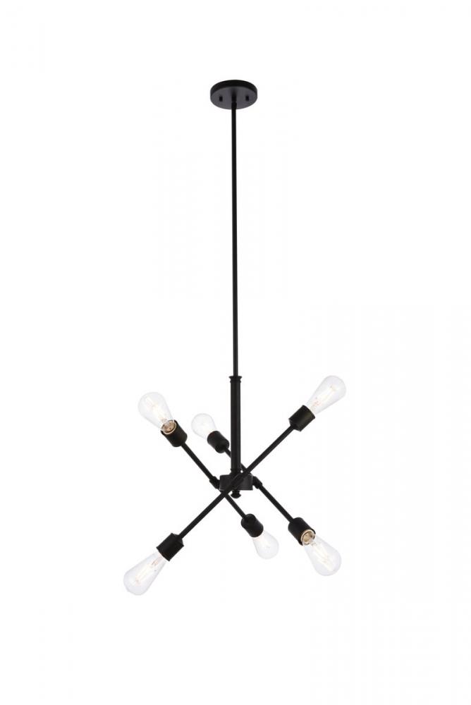 Axel 6 lights black pendant with hanging rod