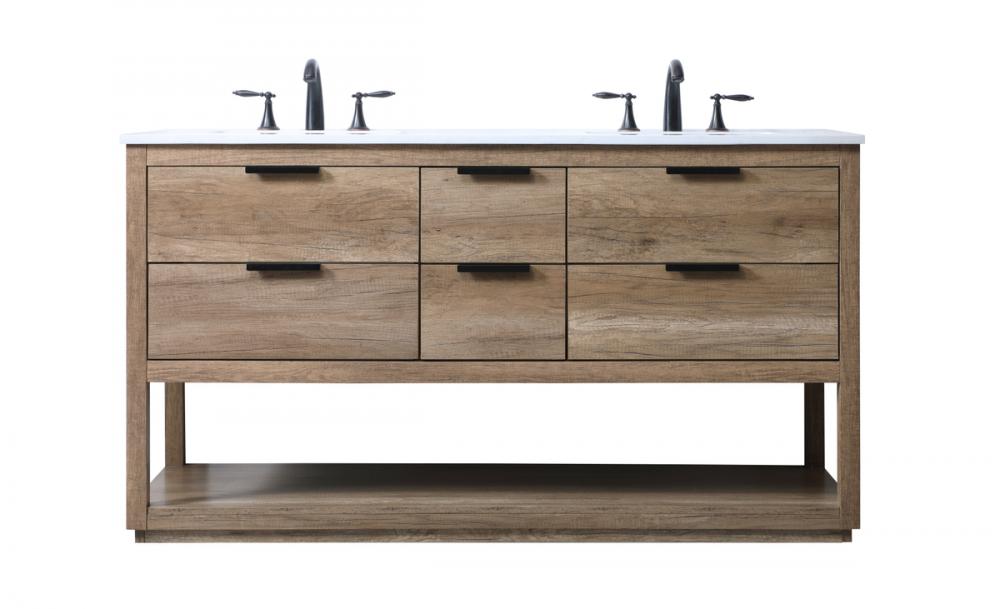 60 Inch Double Bathroom Vanity in Natural Oak