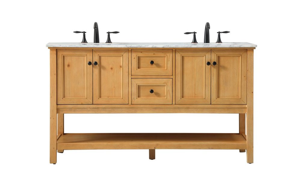 60 Inch Double Bathroom Vanity in Natural Wood