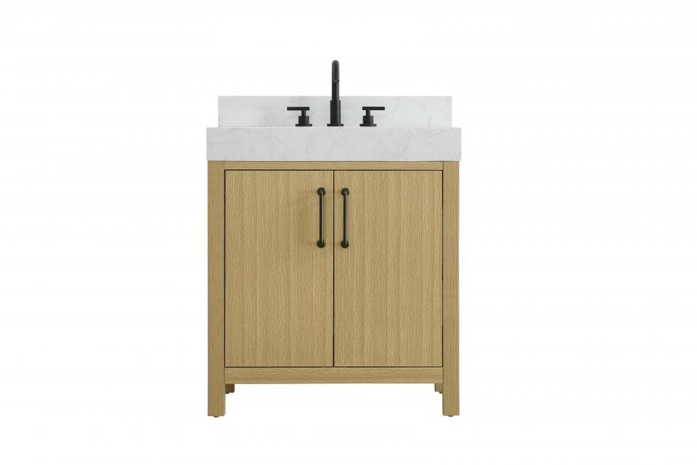 30 inch Single Bathroom Vanity In Honey Brown with backsplash