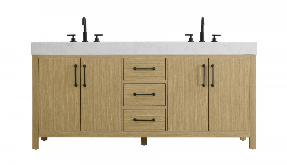 72 inch Double Bathroom Vanity In Honey Brown