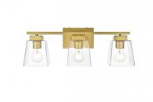 Elegant LD7312W23BRA - Merrick 3 Light Brass and Clear Bath Sconce