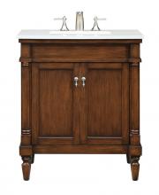 Elegant VF13030WT-VW - 30 Inch Single Bathroom Vanity in Walnut with Ivory White Engineered Marble