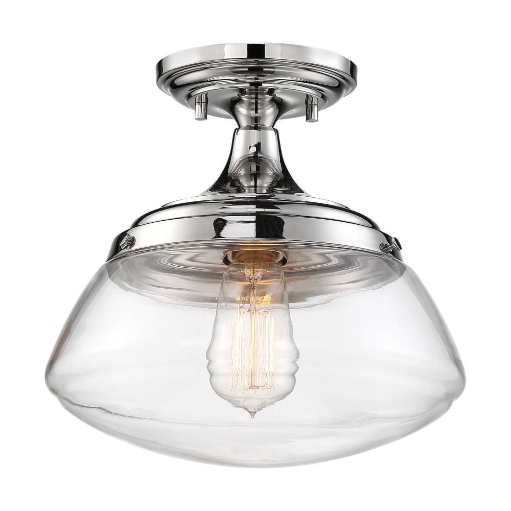 Kew - 1 Light Semi Flush - with Clear Glass - Polished Nickel Finish