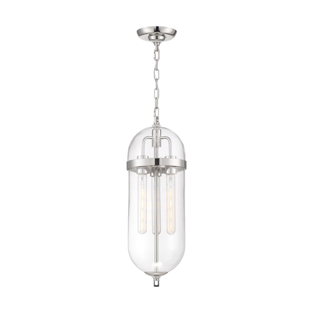 Fathom - 3 Light Pendant - with Clear Glass - Polished Nickel