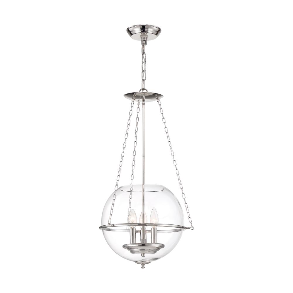 Odyssey - 3 Light Pendant - with Clear Glass - Polished Nickel Finish