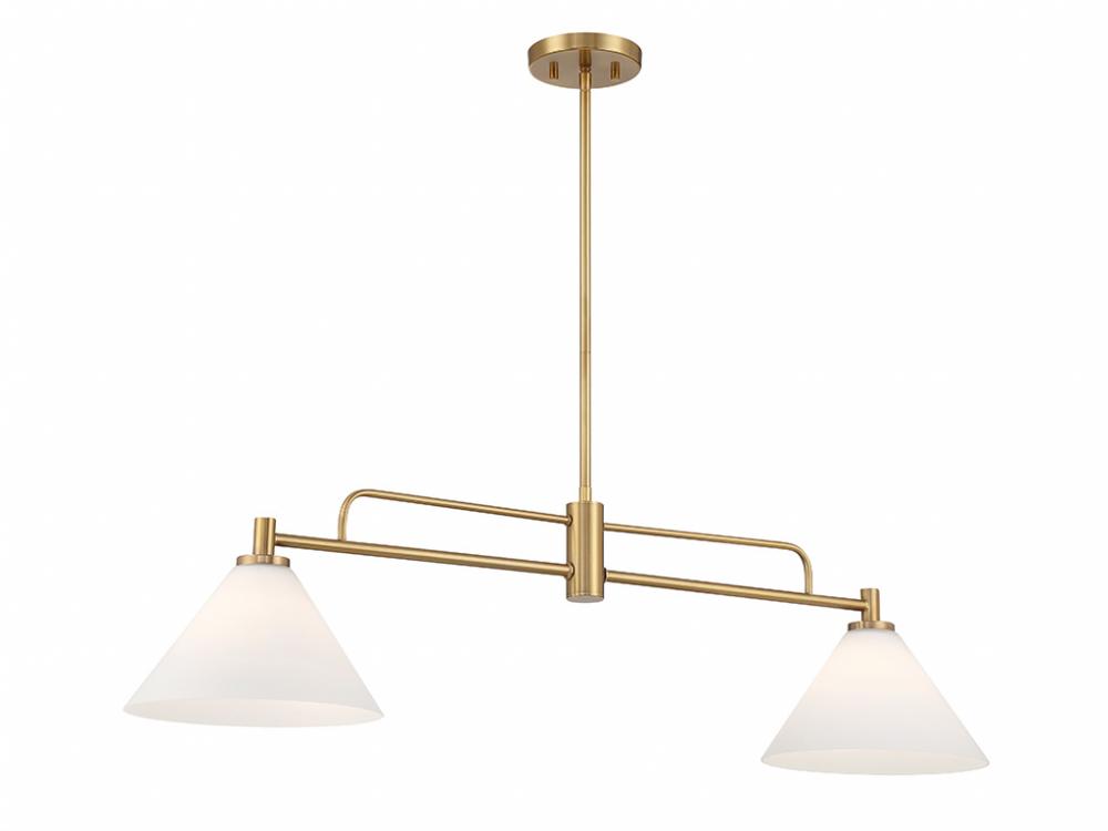 2-Light Linear Chandelier in Natural Brass