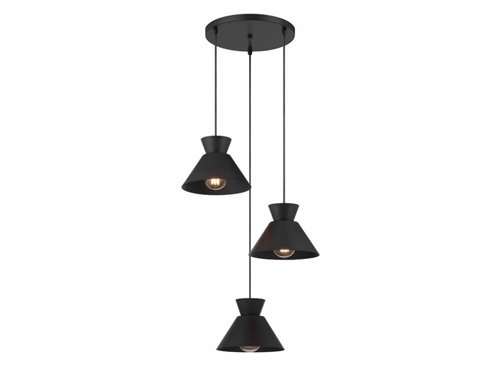 3-Light Multi-Point Chandelier in Matte Black